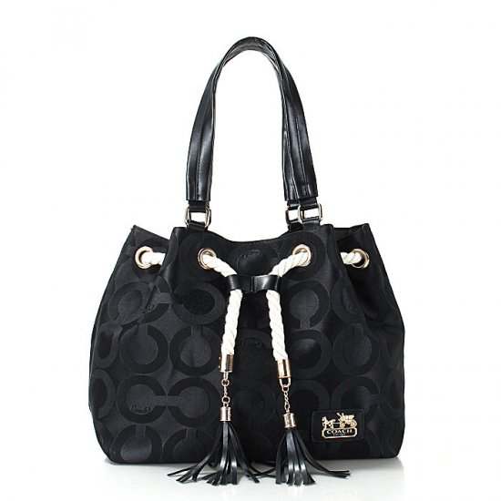 Coach Julia Logo Medium Black Totes FEO - Click Image to Close